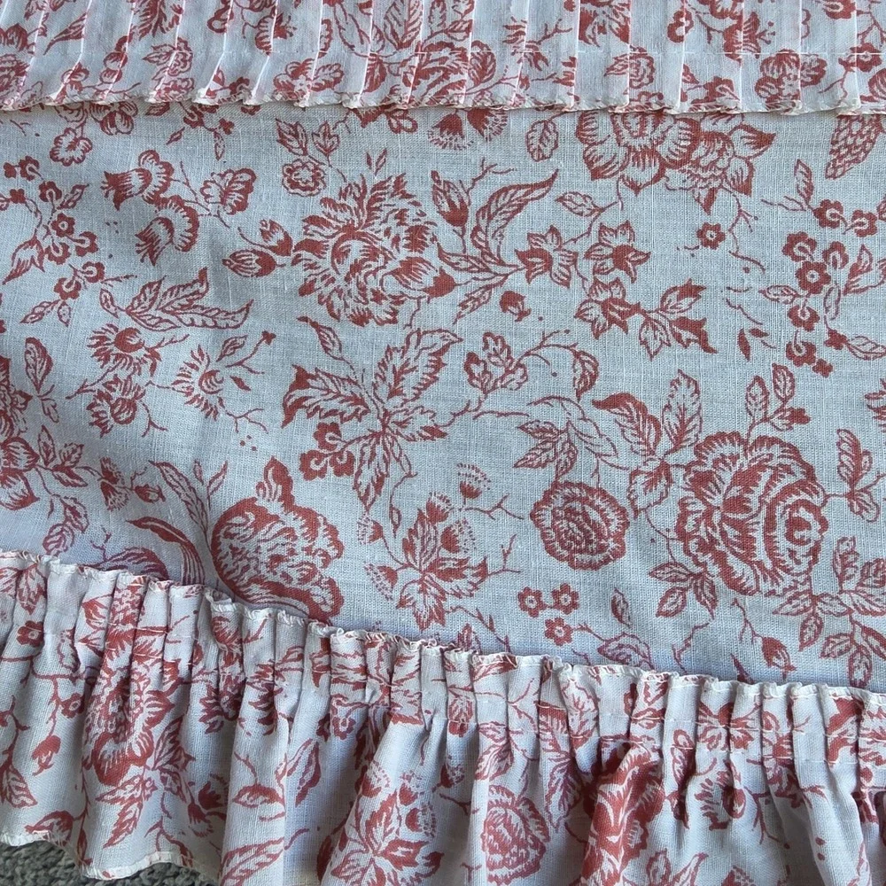 Vintage Sears Rose Colored And White Floral Curtains Valance And Tie Backs 56